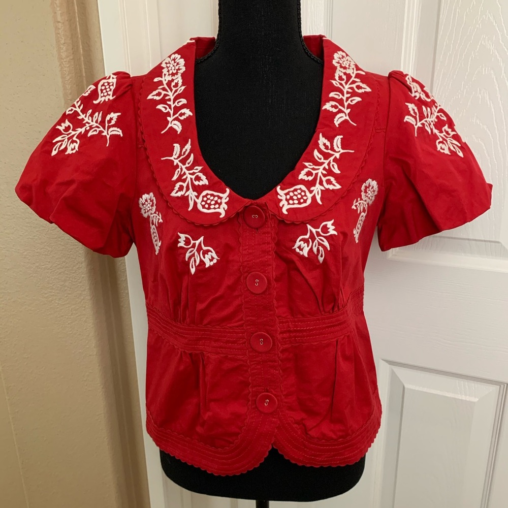 Elevenses Embroider Puff Sleeve Blazer